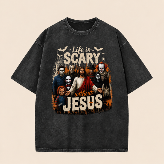 Jesus Vs Horror Washed T-Shirt 7