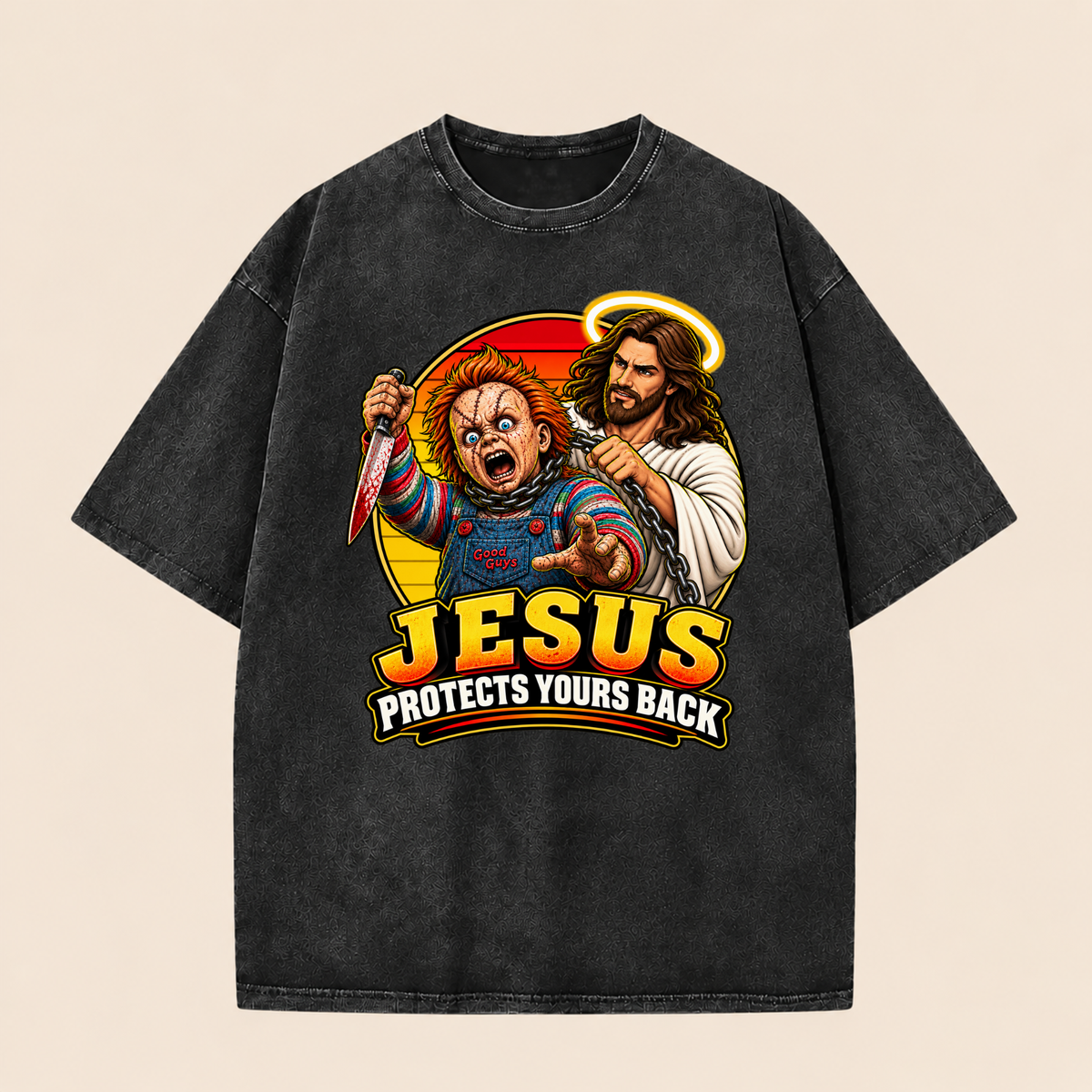 Jesus Vs Horror Washed T-Shirt 6