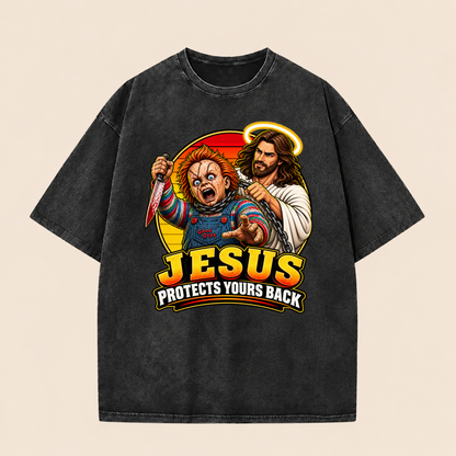 Jesus Vs Horror Washed T-Shirt 6
